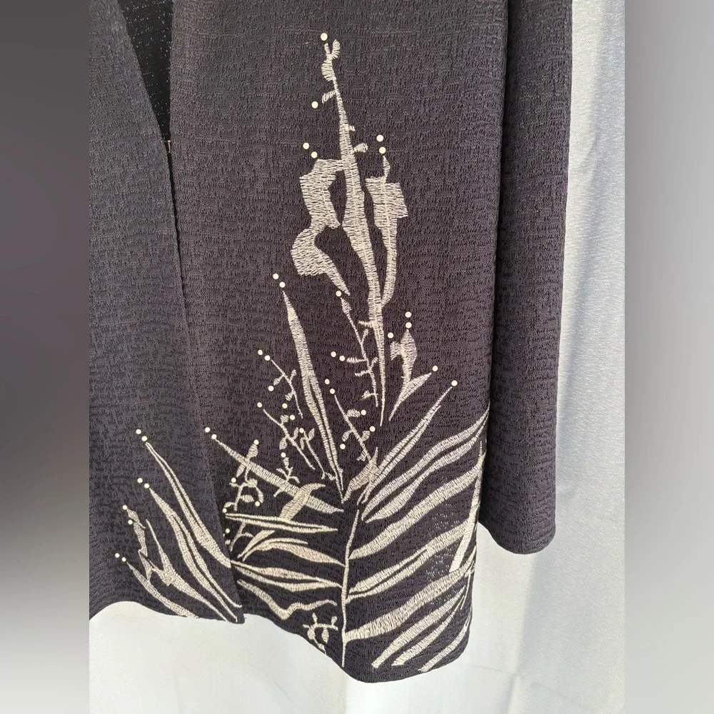 Ming Wang L navy blue white cardigan hook front career wear pit2pit 21 length 32 - Picture 2 of 7